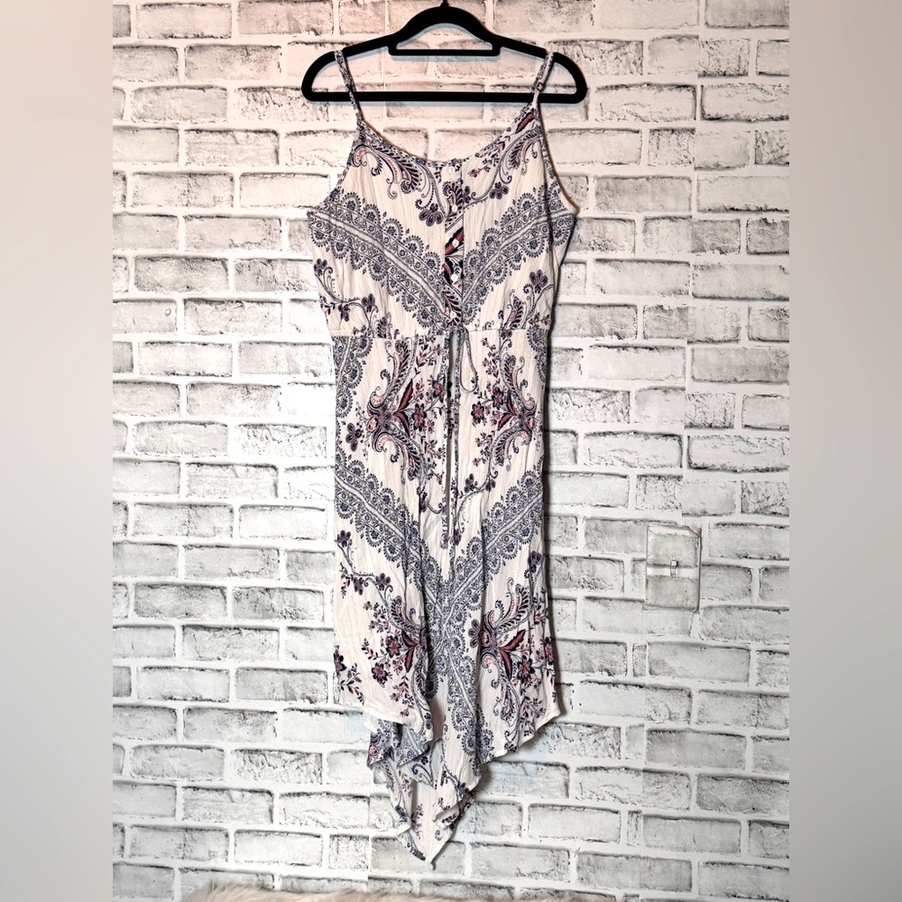 Elegant Paisley floral Print sundress gold strands Size M Knox Rose bow buttons‎